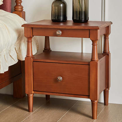 Vintage Wood Nightstand 2-Tier Drawer — Black