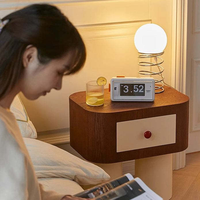 Nordic Rounded Engineered Wood Wood Nightstand 1-Drawer