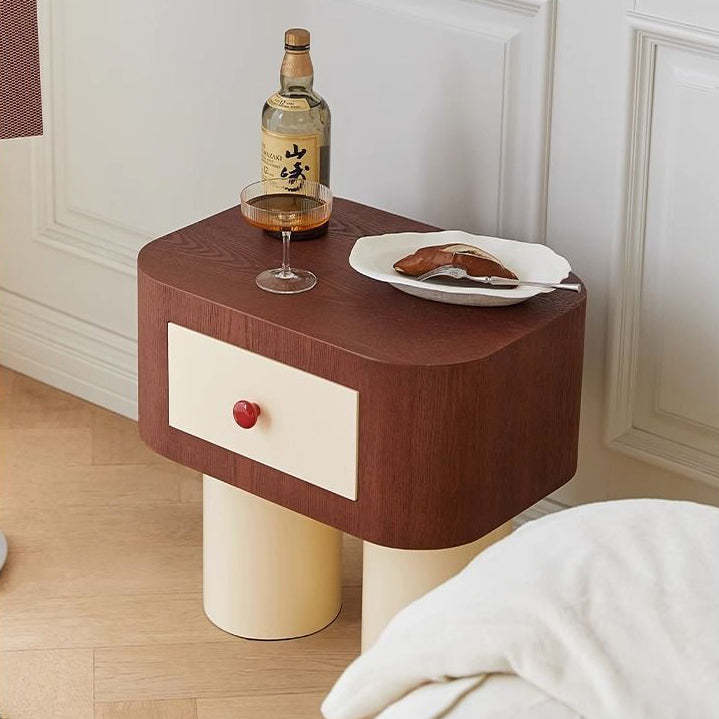 Nordic Rounded Engineered Wood Wood Nightstand 1-Drawer