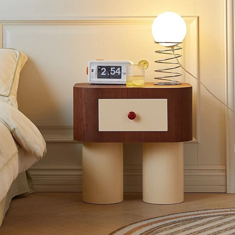 Nordic Rounded Engineered Wood Wood Nightstand 1-Drawer