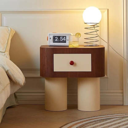 Nordic Rounded Engineered Wood Wood Nightstand 1-Drawer