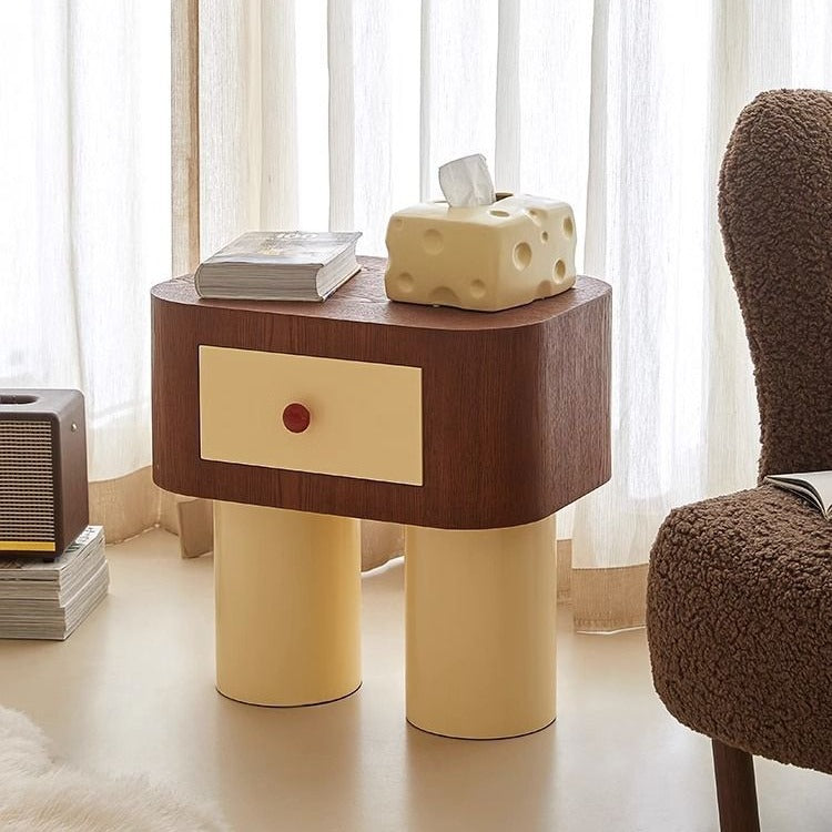 Nordic Rounded Engineered Wood Wood Nightstand 1-Drawer