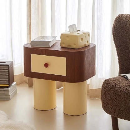 Nordic Rounded Engineered Wood Wood Nightstand 1-Drawer