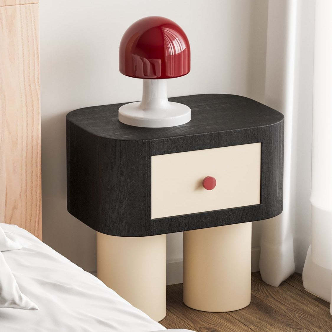 Nordic Rounded Engineered Wood Wood Nightstand 1-Drawer