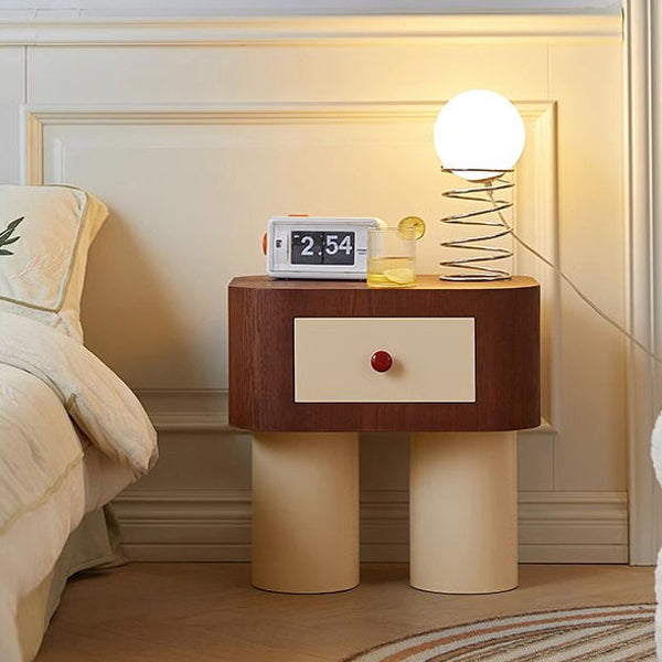 Nordic Rounded Engineered Wood Wood Nightstand 1-Drawer — Black + Beige