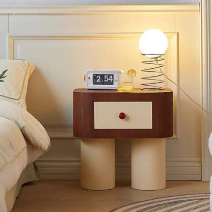 Nordic Rounded Engineered Wood Wood Nightstand 1-Drawer — Black + Beige