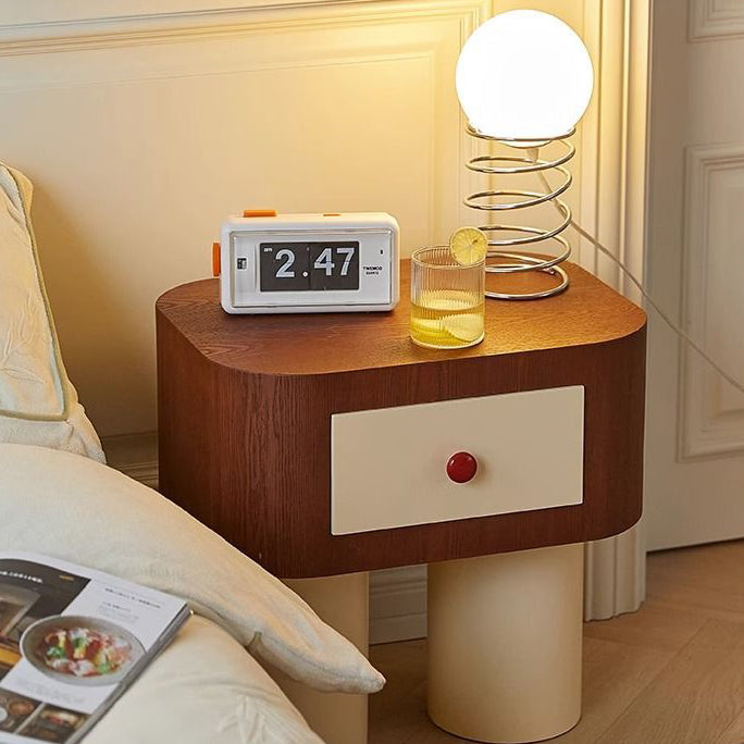 Nordic Rounded Engineered Wood Wood Nightstand 1-Drawer