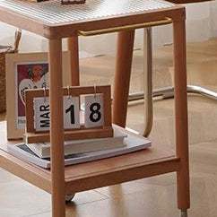 Retro Glass Wood End Table 2-Tier Casters