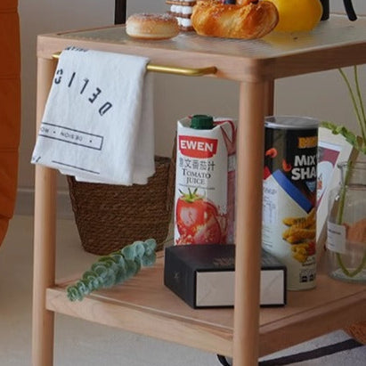 Retro Glass Wood End Table 2-Tier Casters