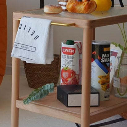 Retro Glass Wood End Table 2-Tier Casters