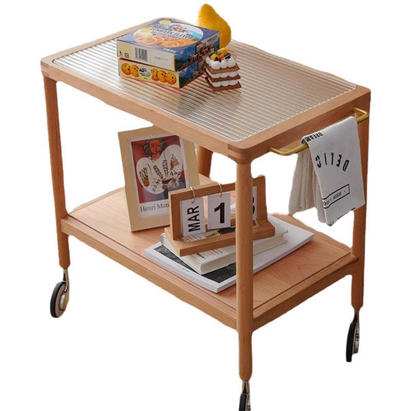 Retro Glass Wood End Table 2-Tier Casters