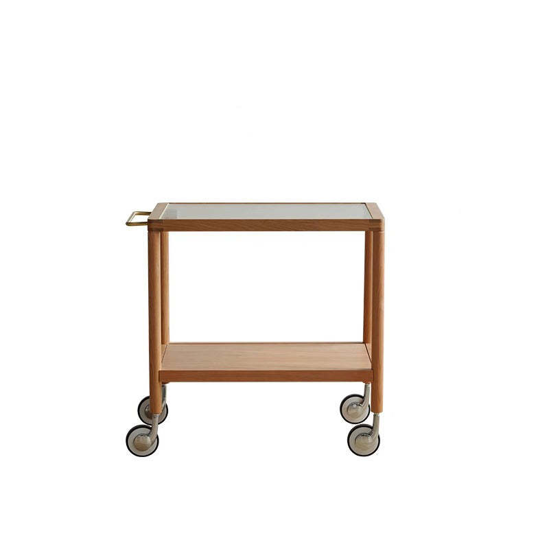 Retro Glass Wood End Table 2-Tier Casters