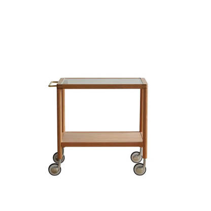 Retro Glass Wood End Table 2-Tier Casters