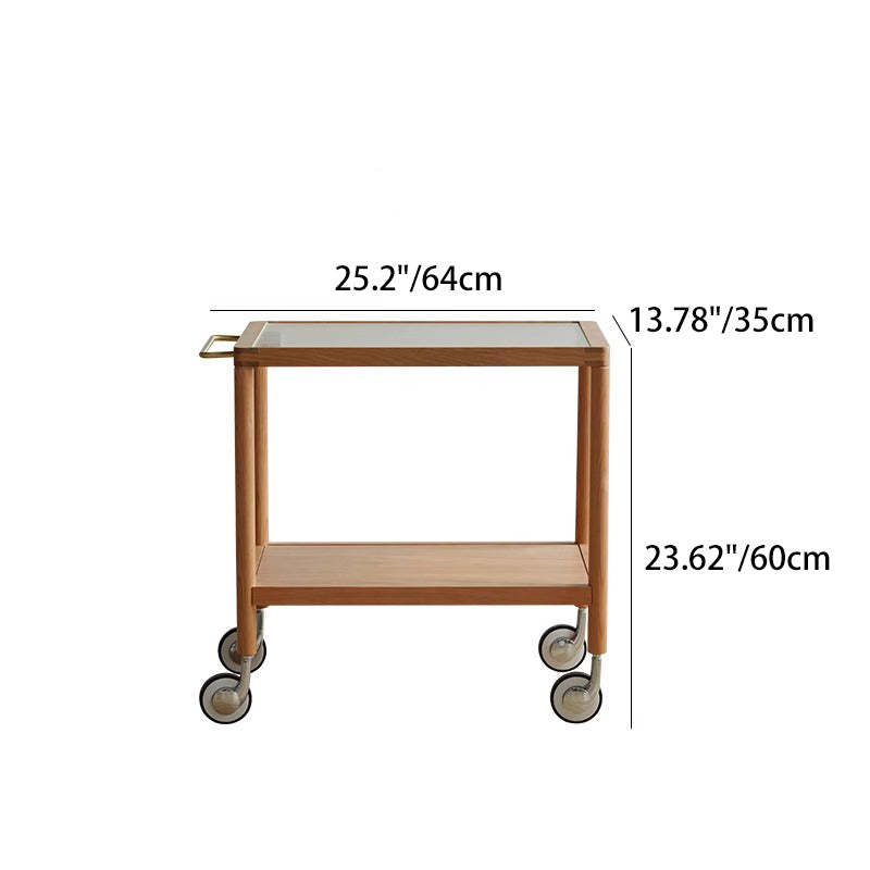 Retro Glass Wood End Table 2-Tier Casters