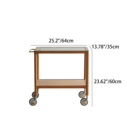 Retro Glass Wood End Table 2-Tier Casters