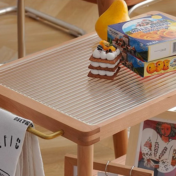 Retro Glass Wood End Table 2-Tier Casters
