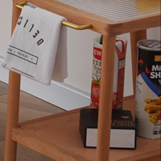 Retro Glass Wood End Table 2-Tier Casters