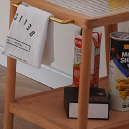 Retro Glass Wood End Table 2-Tier Casters