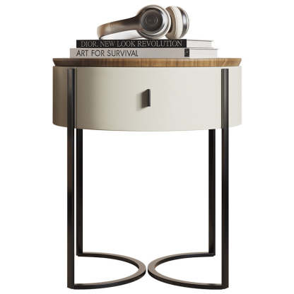 Nordic Wood Round Iron Nightstand 1-Drawer