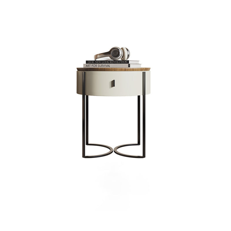 Nordic Wood Round Iron Nightstand 1-Drawer