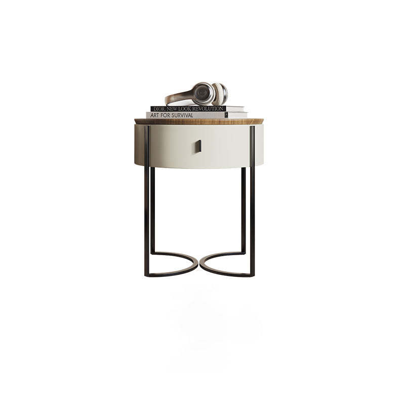 Nordic Wood Round Iron Nightstand 1-Drawer