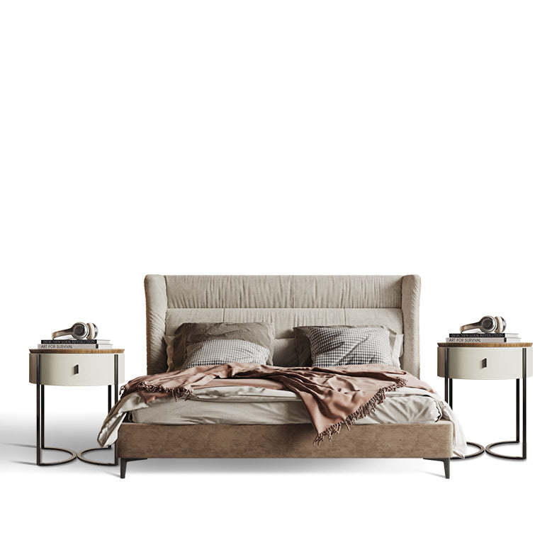Nordic Wood Round Iron Nightstand 1-Drawer
