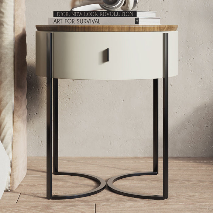 Nordic Wood Round Iron Nightstand 1-Drawer