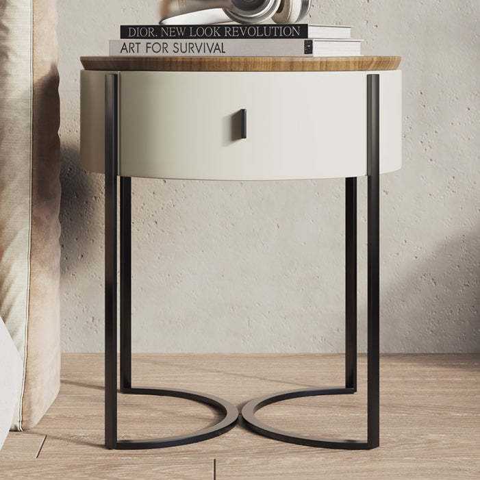 Nordic Wood Round Iron Nightstand 1-Drawer