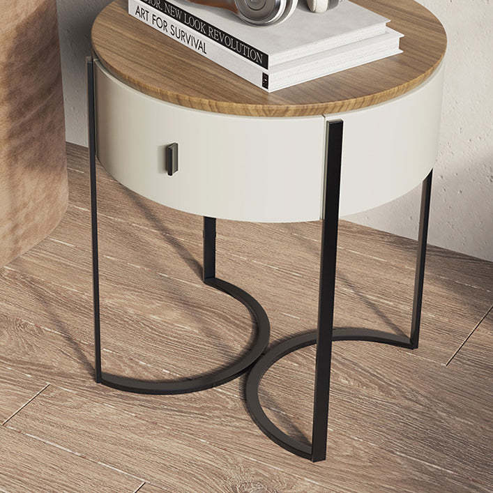 Nordic Wood Round Iron Nightstand 1-Drawer
