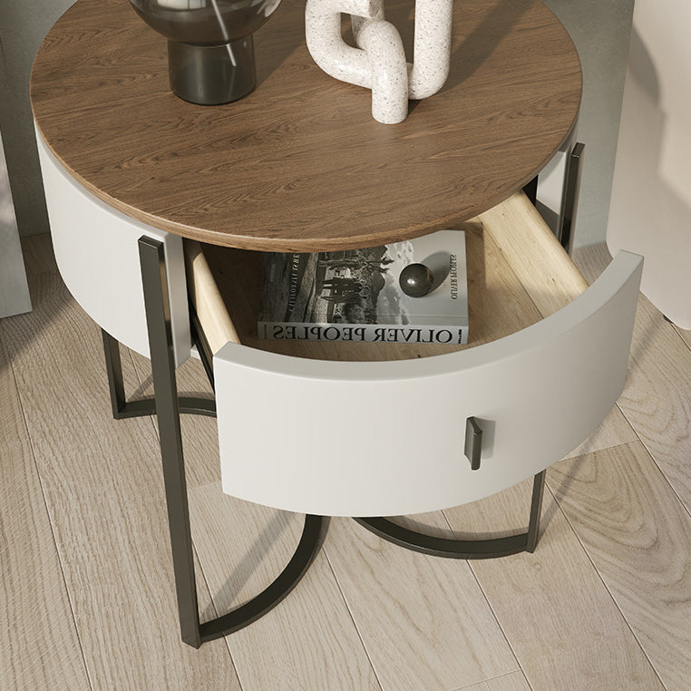 Nordic Wood Round Iron Nightstand 1-Drawer