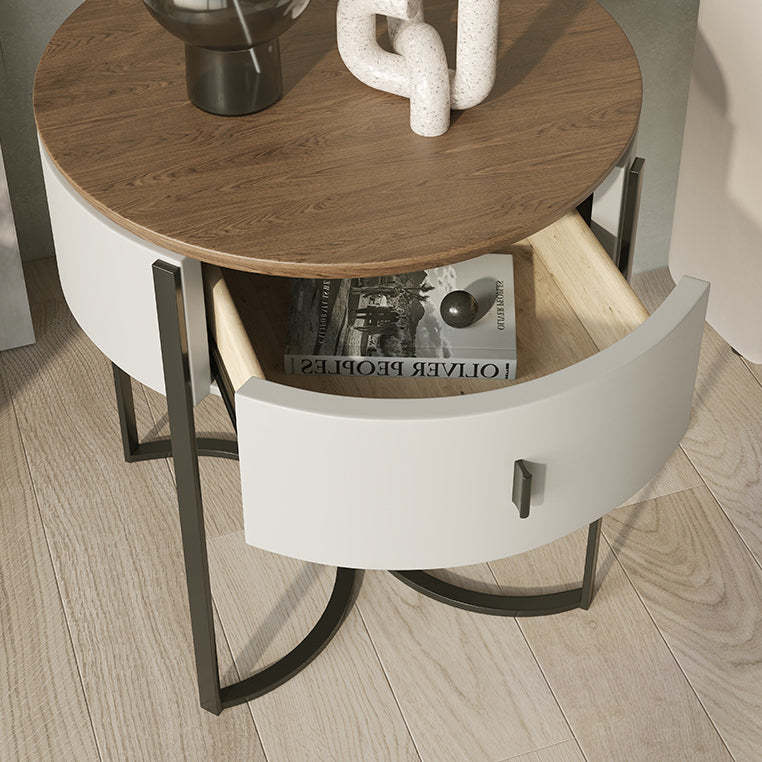Nordic Wood Round Iron Nightstand 1-Drawer