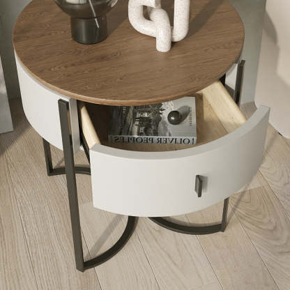 Nordic Wood Round Iron Nightstand 1-Drawer