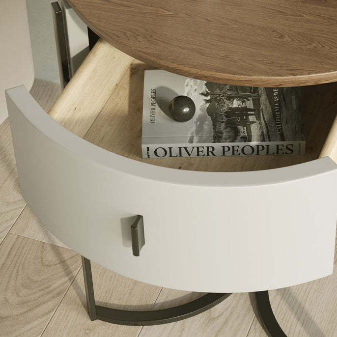 Nordic Wood Round Iron Nightstand 1-Drawer