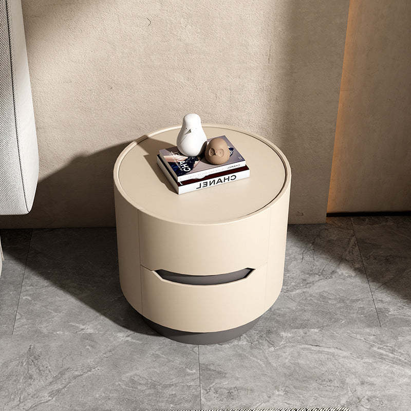Nordic Wood Round Nightstand 2-Drawer Cabinet