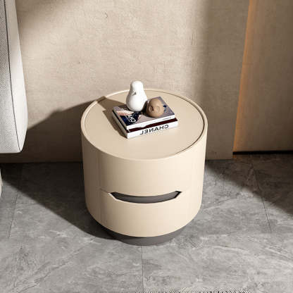 Nordic Wood Round Nightstand 2-Drawer Cabinet