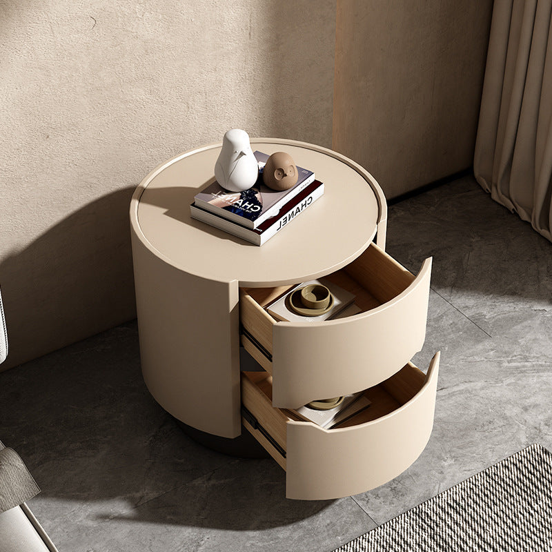 Nordic Wood Round Nightstand 2-Drawer Cabinet