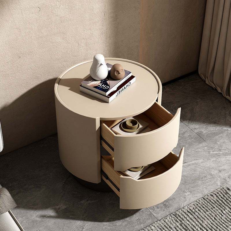 Nordic Wood Round Nightstand 2-Drawer Cabinet
