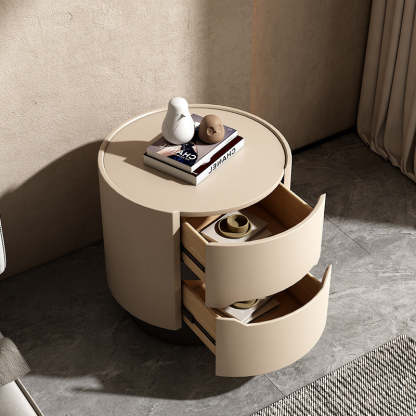 Nordic Wood Round Nightstand 2-Drawer Cabinet
