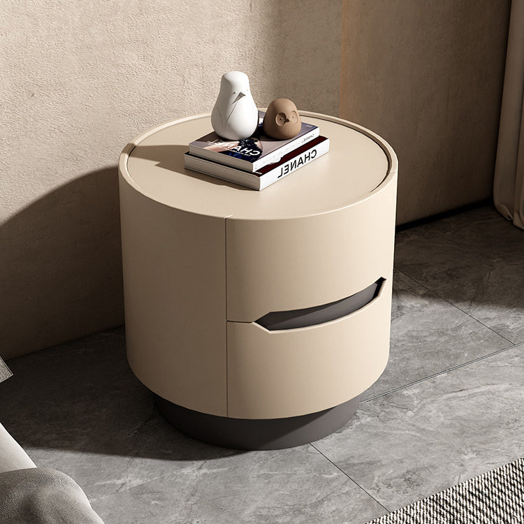 Nordic Wood Round Nightstand 2-Drawer Cabinet — Beige
