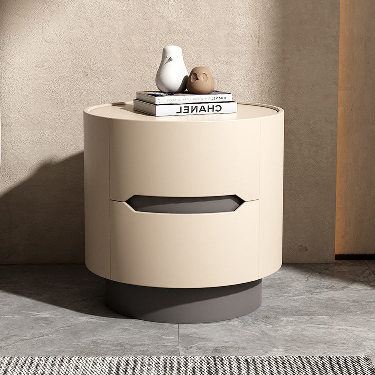 Nordic Wood Round Nightstand 2-Drawer Cabinet