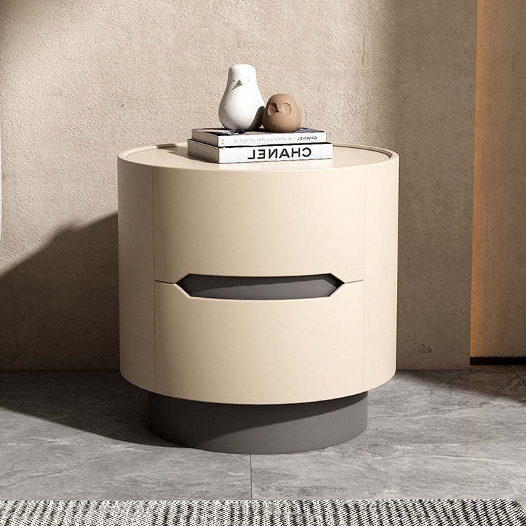 Nordic Wood Round Nightstand 2-Drawer Cabinet