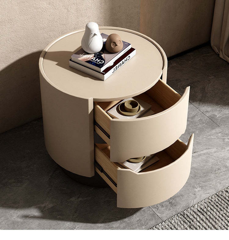 Nordic Wood Round Nightstand 2-Drawer Cabinet