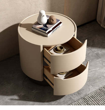 Nordic Wood Round Nightstand 2-Drawer Cabinet