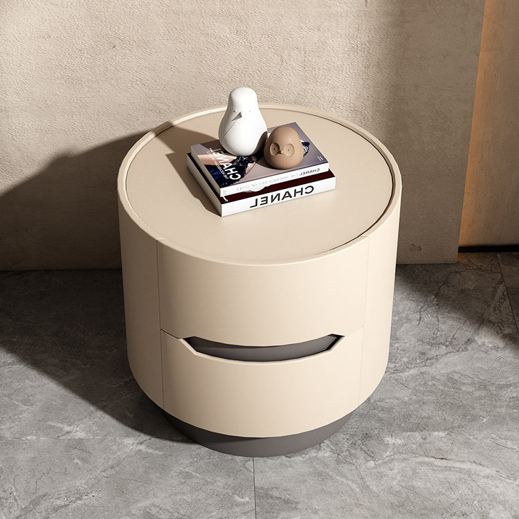 Nordic Wood Round Nightstand 2-Drawer Cabinet