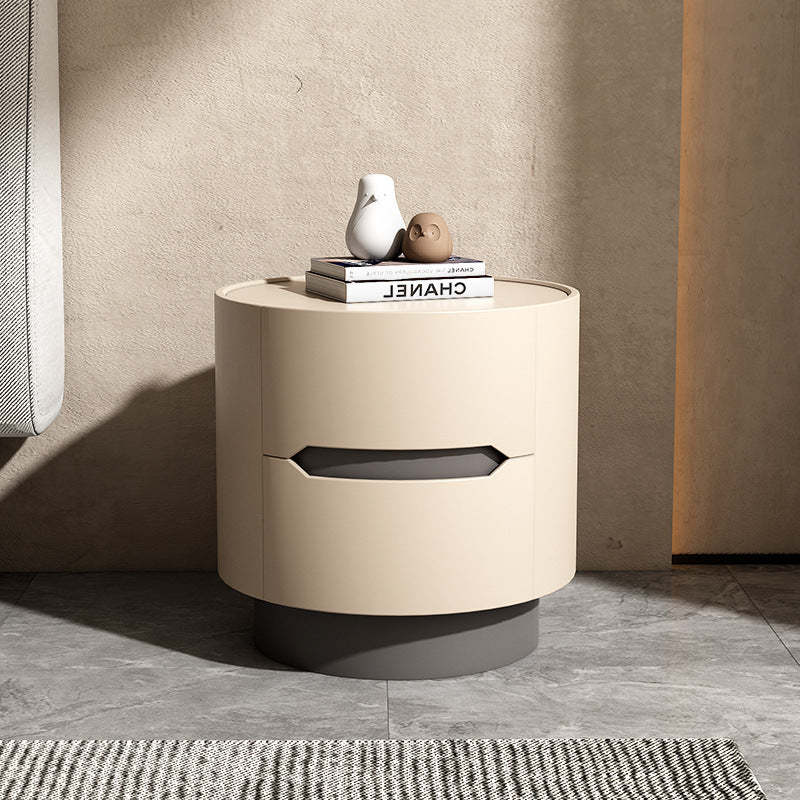 Nordic Wood Round Nightstand 2-Drawer Cabinet