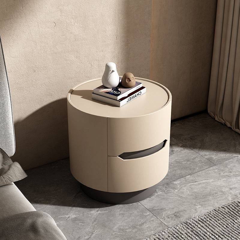 Nordic Wood Round Nightstand 2-Drawer Cabinet