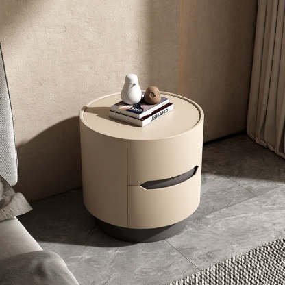 Nordic Wood Round Nightstand 2-Drawer Cabinet