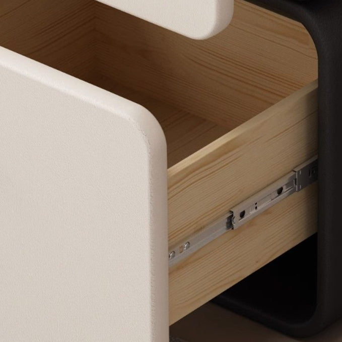 Scandinavian Solid Wood 2-Drawer Nightstand — Dark Gray+Beige