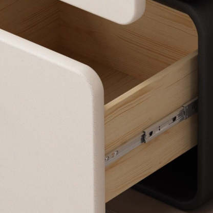 Scandinavian Solid Wood 2-Drawer Nightstand — Dark Gray+Beige