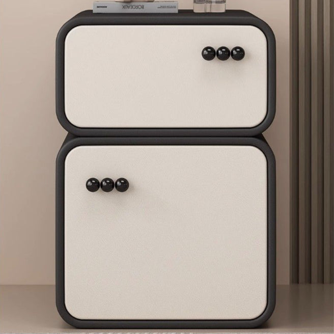 Scandinavian Solid Wood 2-Drawer Nightstand — Orange+Beige